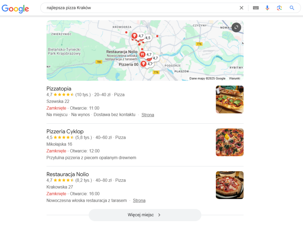 wyniki wyszukiwania w google