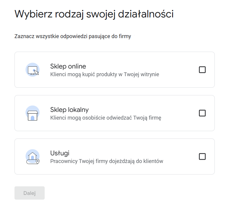 Zakładanie Profilu Firmy w Google - krok 2