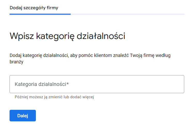 Zakładanie Profilu Firmy w Google - krok 3
